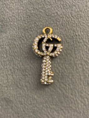 Upcycled Gold-tone Crystal Key Pendant with Interlocking Logo